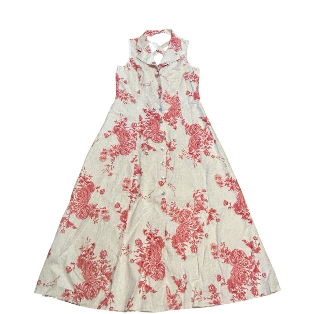 Vintage Sheri Martin Red & White Linen Blend Button Down Dress Size 12